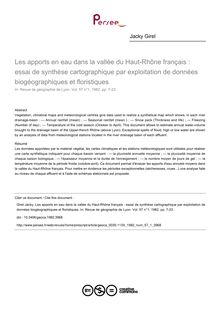 Les apports en eau dans la vallée du Haut-Rhône français : essai de synthèse cartographique par exploitation de données biogéographiques et floristiques - article ; n°1 ; vol.57, pg 7-23