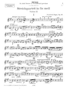 Partition violon 2, corde quatuor, F♯ minor, Hegar, Friedrich