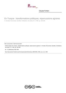 En Turquie : transformations politiques, répercussions agraires - article ; n°3 ; vol.5, pg 344-348