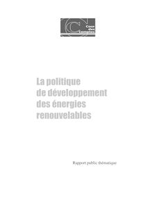 La politique de développement des énergies renouvelables
