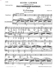 Partition complète, 6 chansons, Op.71, Mendelssohn, Felix par Felix Mendelssohn