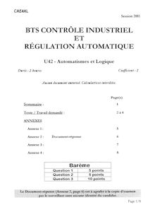 Automatismes et logique 2001 BTS Contrôle industriel et régulation automatique