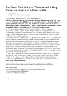 Par Cœur Gala de Lyon: Tissot remet à Tony Parker sa montre en édition limitée