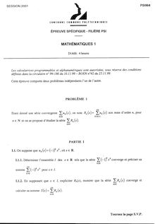 Mathématiques 1 2001 Classe Prepa PSI Concours Instituts Nat. Polytechniques (INP - ENSI)