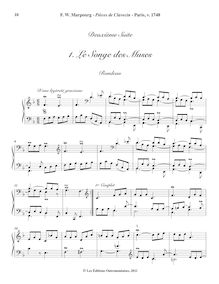 Partition , Le Songe des Muses, rondeau, Pièces de Clavecin, Marpurg, Friedrich Wilhelm