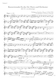 Partition violons I, Rondo, Horn Concerto ; Konzertsatz, E♭ major