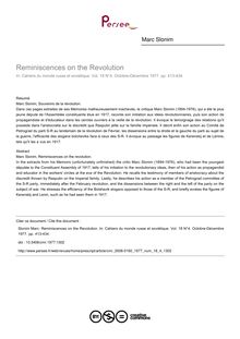 Reminiscences on the Revolution - article ; n°4 ; vol.18, pg 413-434