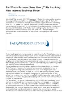 FairWinds Partners Sees New gTLDs Inspiring New Internet Business Model