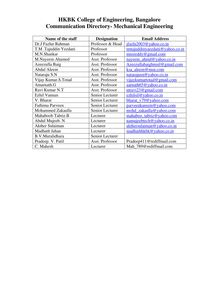 HKBK College of Engineering, Bangalore Communication Directory ...