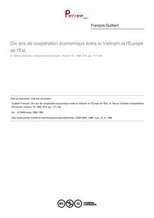 Dix ans de coopération économique entre le Vietnam et l Europe de l Est - article ; n°4 ; vol.19, pg 117-144