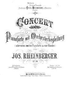 Partition parties pour Piano 4-mains, Piano Concerto, A♭ major, Rheinberger, Josef Gabriel