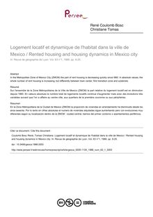Logement locatif et dynamique de l habitat dans la ville de Mexico / Rented housing and housing dynamics in Mexico city - article ; n°1 ; vol.63, pg 9-25