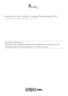 Paracelsus in der Tradition. Vorträge Paracelsustag 1978  ; n°4 ; vol.35, pg 365-365