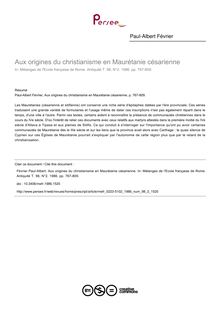 Aux origines du christianisme en Maurétanie césarienne - article ; n°2 ; vol.98, pg 767-809