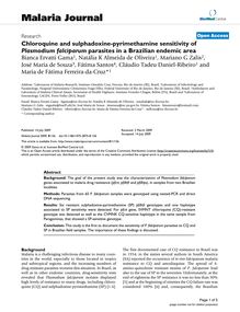 Chloroquine and sulphadoxine-pyrimethamine sensitivity of Plasmodium falciparumparasites in a Brazilian endemic area