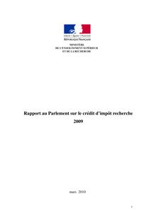 Rapport au Parlement sur le crédit d impôt recherche 2009
