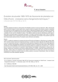 Evolution structurelle 1965-1975 de l économie de plantation en Côte-d Ivoire : croissance sans changements techniques ? - article ; n°1 ; vol.147, pg 102-110