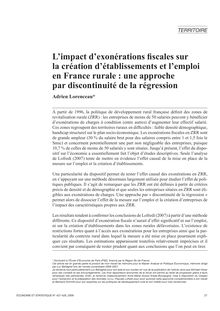 L’impact d’exonérations fiscales sur la création d’établissements et l’emploi en France rurale : une approche par discontinuité de la régression - article ; n°1 ; vol.427, pg 27-62