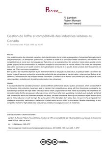 Gestion de l offre et compétitivité des industries laitières au Canada - article ; n°1 ; vol.229, pg 43-47