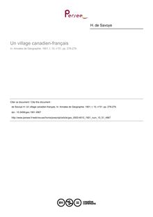 Un village canadien-français - article ; n°51 ; vol.10, pg 278-279