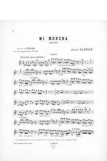 Partition de violon, Mi Morena, Habanera, D minor, Clérice, Justin
