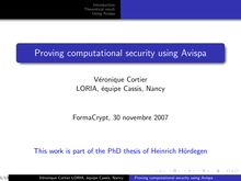 Proving computational security using Avispa