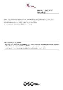 Les « nouveaux acteurs » de la sélection universitaire : les bacheliers technologiques en question - article ; n°4 ; vol.41, pg 747-775
