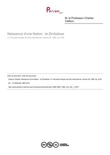 Naissance d une Nation : le Zimbabwe - article ; n°1 ; vol.26, pg 9-29