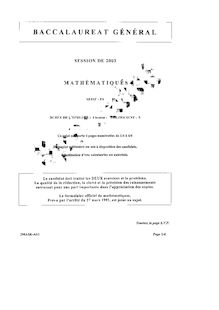 Baccalauréat Général (Session 2003) - Enseignement de Spécialité - Série: ES - Epreuve de  Mathématiques  3MASE-AS1