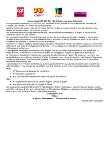 RETRAITES : GREVES ET MANIFESTATION LE 10 SEPTEMBRE 2013 (Communiqué des UD de Loire-Atlantique )