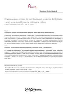 Environnement, modes de coordination et systèmes de légitimité : analyse de la catégorie de patrimoine naturel - article ; n°2 ; vol.41, pg 215-242