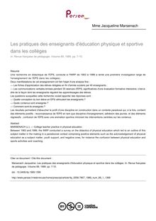 Les pratiques des enseignants d éducation physique et sportive dans les collèges - article ; n°1 ; vol.89, pg 7-10