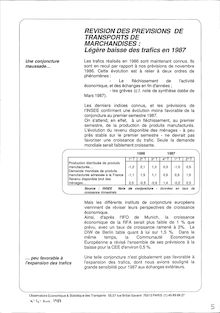 Révision des prévisions de transports de marchandises : légère baisse des trafics en 1987.