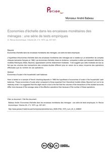 Economies d échelle dans les encaisses monétaires des ménages : une série de tests empiriques - article ; n°3 ; vol.24, pg 401-441
