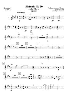 Partition trompettes 1, 2 (en B♭), Symphony No.30, D major, Mozart, Wolfgang Amadeus