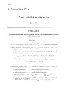 Mathématiques A 2003 Classe Prepa PT Banque Filière PT