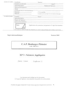 Sciences appliquées 2001 CAP Boulanger