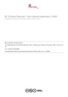 26. Christian Racovski, Vers l entente balkanique (1908) - article ; n°1 ; vol.41, pg 33-34