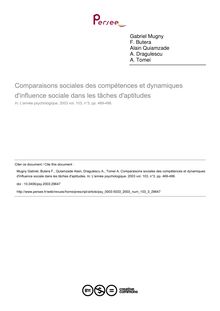 Comparaisons sociales des compétences et dynamiques d influence sociale dans les tâches d aptitudes - article ; n°3 ; vol.103, pg 469-496