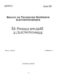 Physique appliquée à l électrotechnique 2001 BTS Électrotechnique