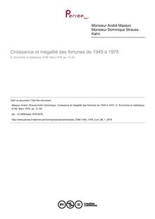 Croissance et inégalité des fortunes de 1949 à 1975 - article ; n°1 ; vol.98, pg 31-49