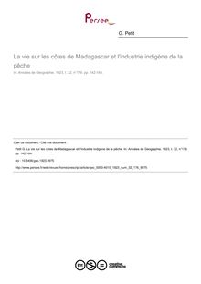 La vie sur les côtes de Madagascar et l industrie indigène de la pêche - article ; n°176 ; vol.32, pg 142-164