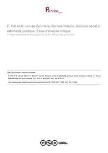 F. Ost et M. van de Kerchove, Bonnes mœurs, discours pénal et rationalité juridique. Essai d analyse critique - note biblio ; n°2 ; vol.34, pg 473-474