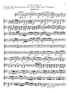 Partition violons II, Piano Concerto No.5, Emperor, E♭ Major, Beethoven, Ludwig van