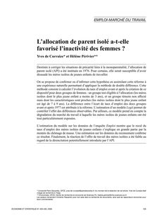 L’allocation de parent isolé a-t-elle favorisé l’inactivité des femmes ? - article ; n°1 ; vol.429, pg 159-176
