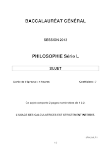 Sujet du bac serie L 2013: Philosophie-métropole