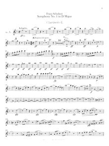 Partition clarinette 1, 2 (A, C), Symphony No.1, D Major, Schubert, Franz