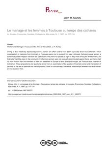 Le mariage et les femmes à Toulouse au temps des cathares - article ; n°1 ; vol.42, pg 117-134