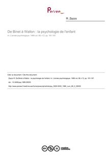 De Binet à Wallon : la psychologie de l enfant - article ; n°2 ; vol.89, pg 181-197