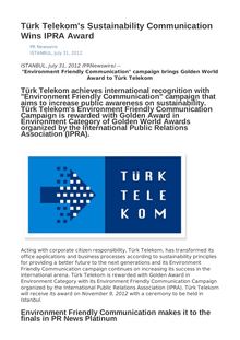 Türk Telekom s Sustainability Communication Wins IPRA Award